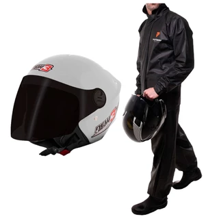 Capacete Moto Pro Tork Aberto New Liberty 3 Three Branco Com Viseira Fumê + Capa de Chuva Pioneira