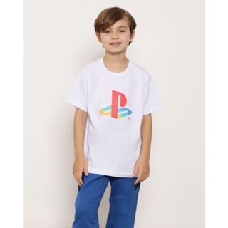 Camiseta Infantil Manga Curta Playstation Branca