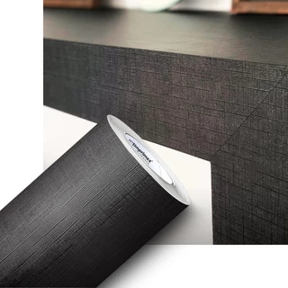 Adesivo Vinil Linho Gold Telado Preto Decoração Móveis 3m
