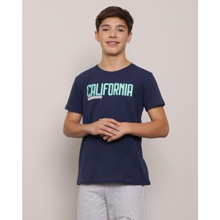 Camiseta Juvenil Manga Curta Estampada Marinho