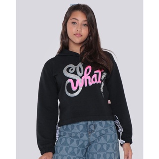 Blusa Moletom Juvenil Estampa So What Preta