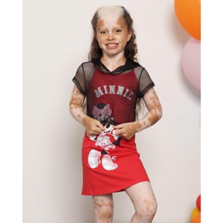 ​Vestido Infantil Alcinha Com Blusa Telada Disney Minnie Vermelho