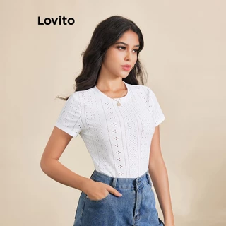 Lovito Camiseta Feminina Casual Lisa Em Jacquard LBE03009 (Branco)