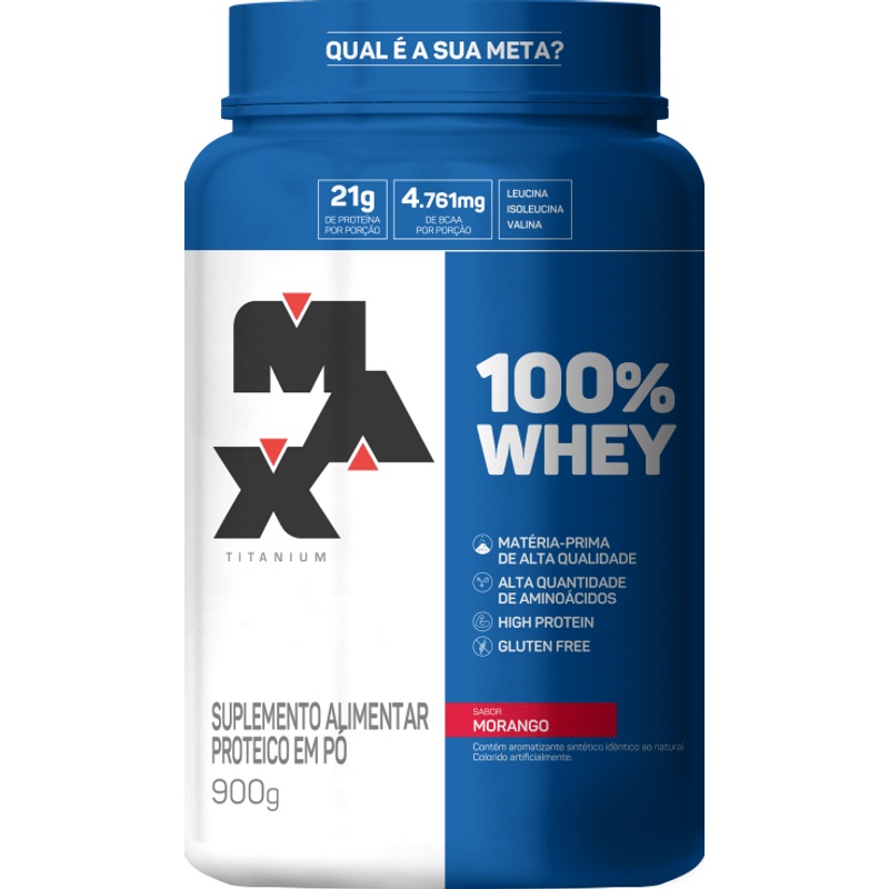 Whey Protein Max Titanium 900g 100% Whey Sabor Morango