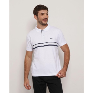 Polo Masculina Manga Curta Piquet Recorte Branco