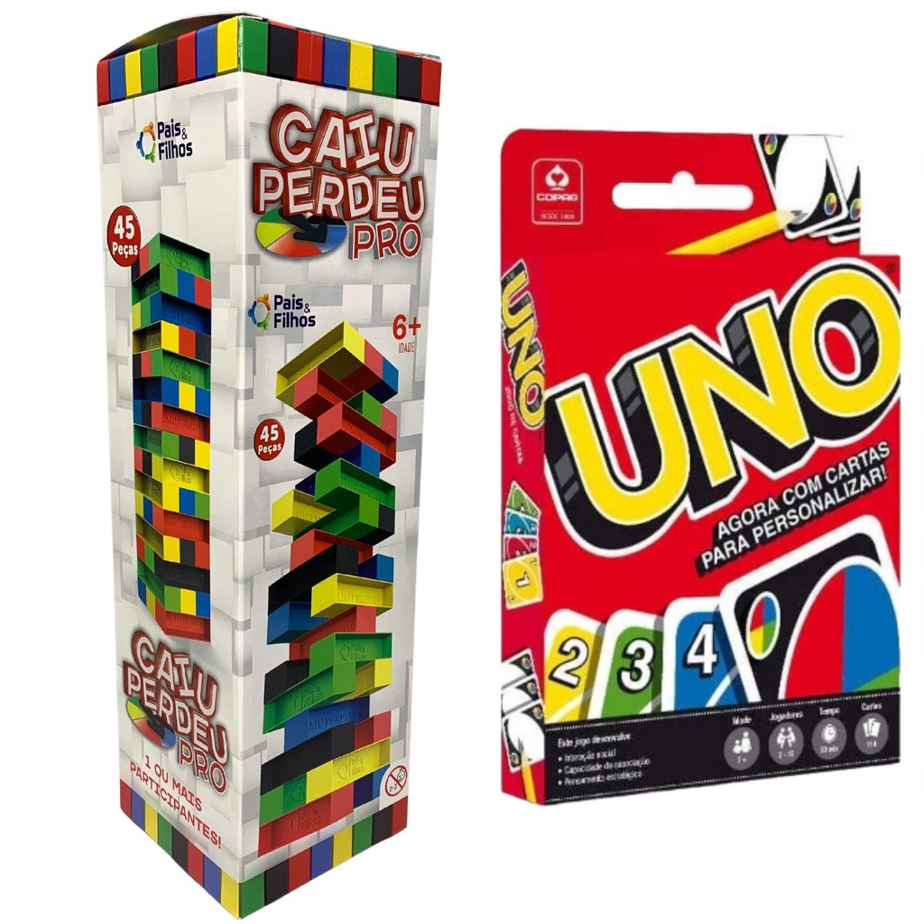 Kit Jogo Uno Stacko Torre De Empilhar + Uno Cartas Baralho em