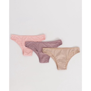 Kit 3 Calcinhas Tanga Microfibra Rosa Nude Bege
