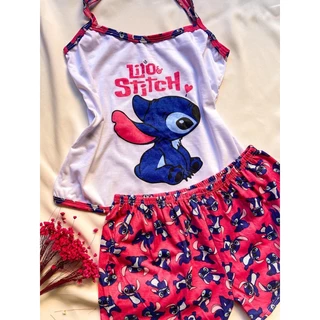 Short Doll VÍRGINIA Personagens Alça Malha Verão Pijama Blusa Short Estampado