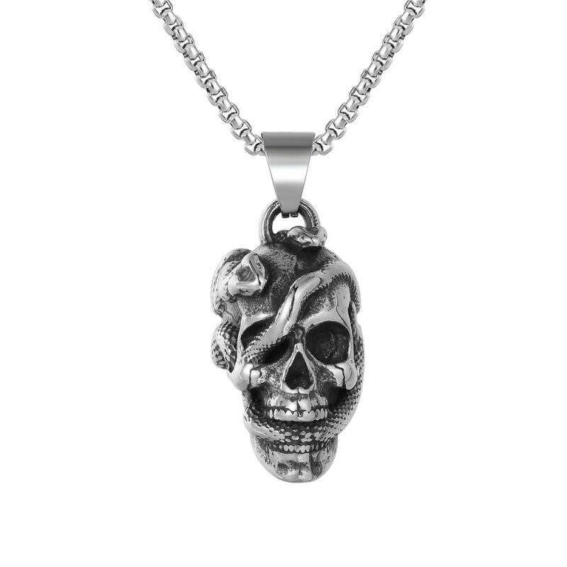 Retro Fashion Hip-hop Punk Domineering Snake Ghost Skull Pendant Para Colares Masculinos Acessórios De Jóias Festa De Halloween