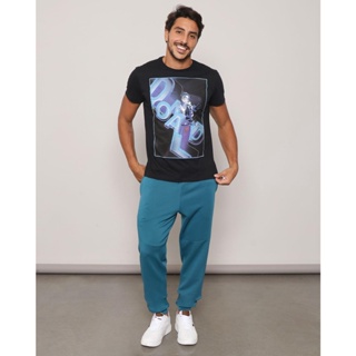 Calça Masculina Helanca Estampa Emboss Jogger Azul