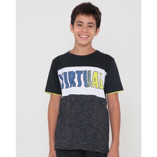 Camiseta Juvenil Flamê Recorte Estampado Preta