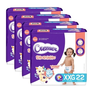 Fralda Descartável Cremer Shortinho Jumbo Tamanho XXG - 4 Pacotes com 22 Fraldas - Total 88 Tiras
