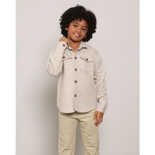 Camisa Infantil Sarja Manga Longa Com Bolso Bege
