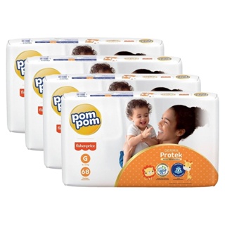 Fralda Descartável Pom Pom Derma Protek Hiper Tamanho G - 4 Pacotes com 68 Fraldas - Total 272 Tiras