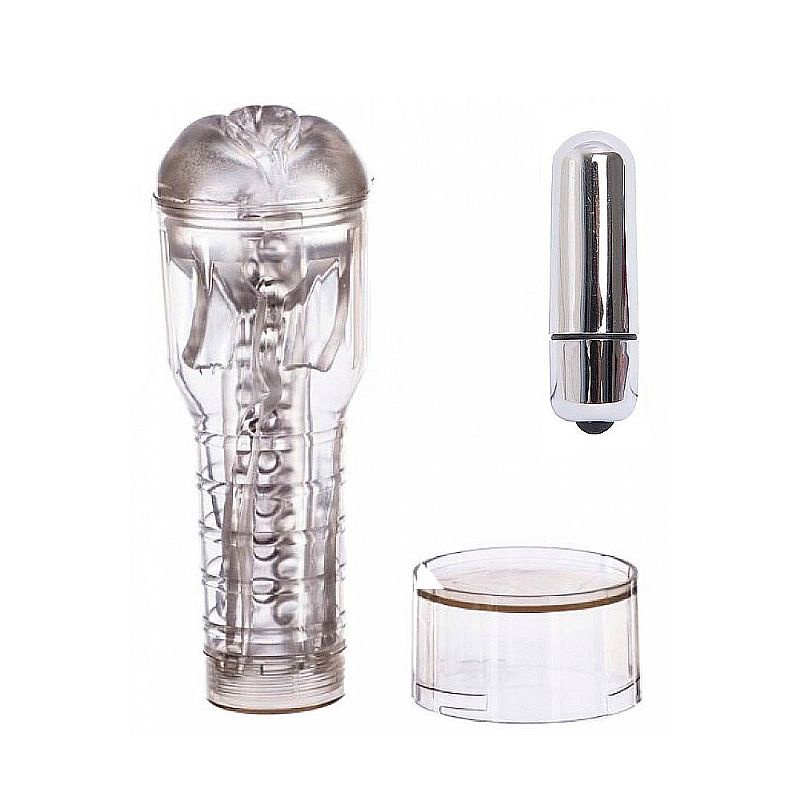 Masturbador Lanterna em Lata Transparente com Vibro - Vagina com Vibro
