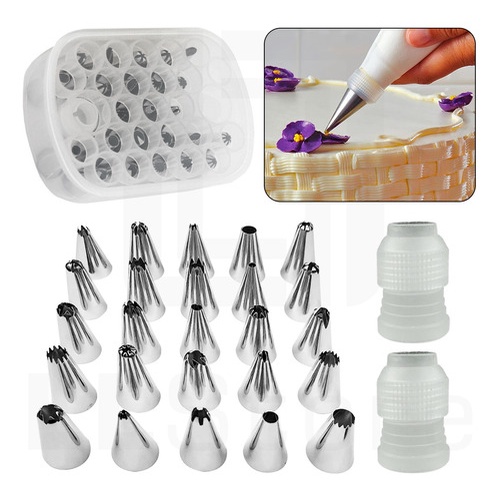 Bicos De Confeitar Bolos Jogo 25 Bicos Aço Inox + Estojo