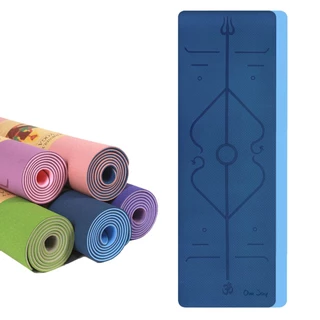 Tapete de Yoga Mat Pilates TPE Dupla Camada 183x61cm 6mm - Alinhamento Linhas de Posturas