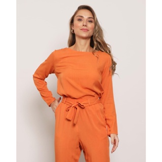Blusa Feminina Manga Longa Viscose Laranja
