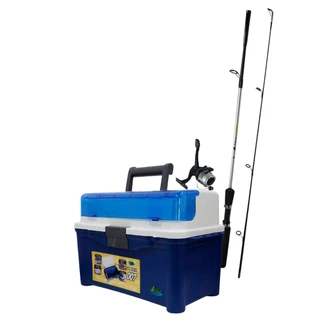 Kit de Pesca com Vara 1.5m + Molinet 142M.2 + Maleta Azul para Pesca com Compartimentos Ajustáveis