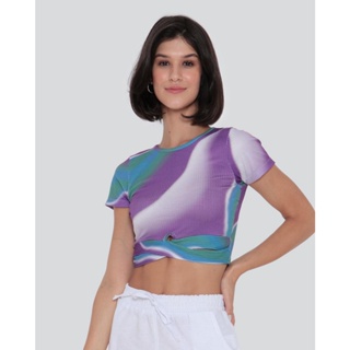 Blusa Cropped Feminina Canelada Colorida Lilás