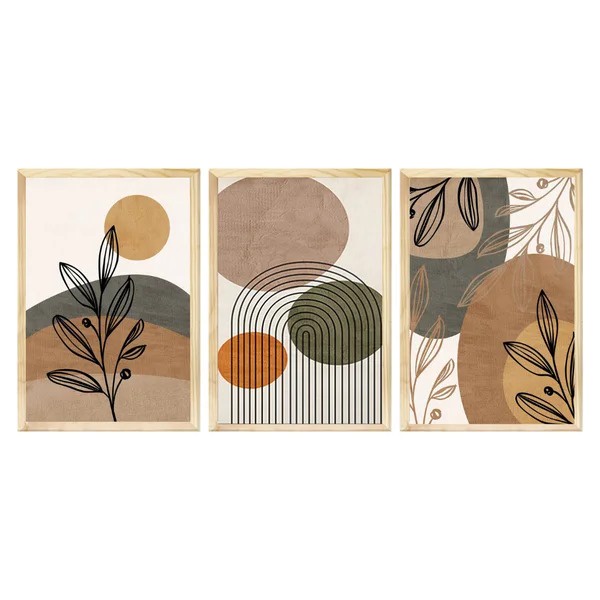 Kit 3 Quadros Decorativos Plantas Formas Minimalista Sala 40x60
