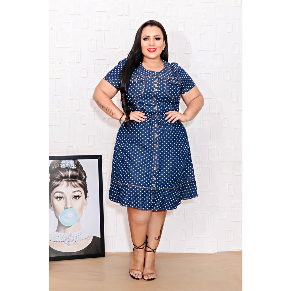 Vestido Moda Evangélico Jeans Leve Liso Plus Size Suellen