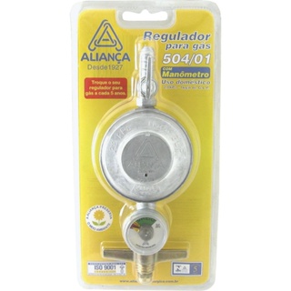 Regulador para Gás Aliança 504/01, Médio, sem Mangueira, com Manômetro Blister