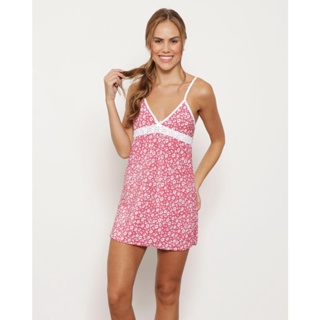 Camisola Feminina Alcinha Com Renda Estampada Liganete Rosa