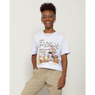 Camiseta Feminina Oversized Flintstones Warner Branca