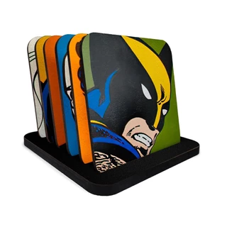 Kit 6 Porta Copos MDF Bolacha X-Men - Wolverine, Tempestade
