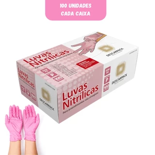 Luva Nitrílica Powder Free Rosa Descarpack com 100 Unidades em Oferta na Shopee