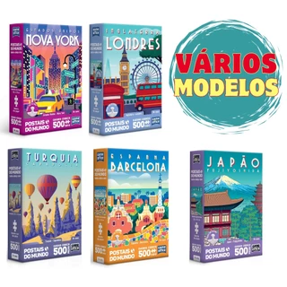 Quebra Cabeça Paisagem Postais do Mundo 500 peças NANO vários modelos Paris Japão Itália Nova York