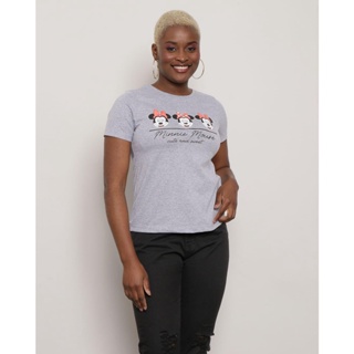 Camiseta Feminina Manga Curta Disney Minnie Mescla Cinza