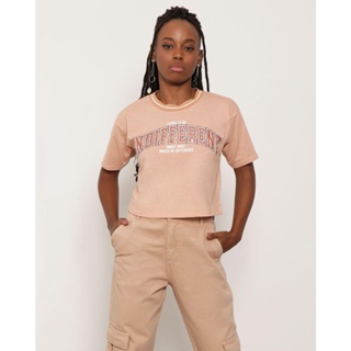 Camiseta Cropped Feminina Manga Curta Bege