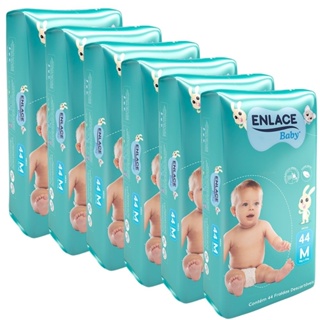 Fralda Descartável Enlace Baby Mega Tamanho M - 6 Pacotes com 44 Fraldas - Total 264 Tiras