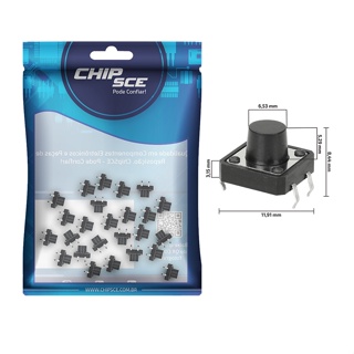 25x Chave Táctil 4 Terminais 12x12x8,5mm 180ºGraus - Kft-a06