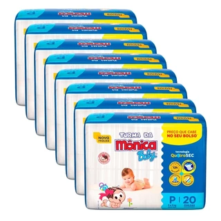 Fralda Descartável Turma da Mônica Jumbinho Tamanho P - 8 Pacotes com 20 Fraldas - Total 160 Tiras em Oferta na Shopee