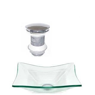 CUBA DE VIDRO RETANGULAR 39CM JATEADA + VALVULA CLICK