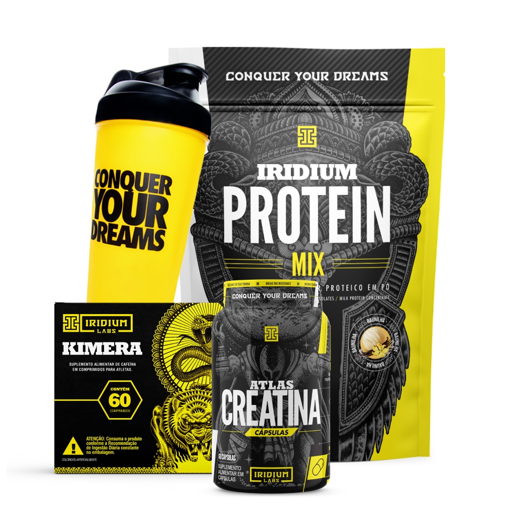 Whey Protein Mix + Kimera Thermo + Atlas Creatina 60 cáps + Acessório.