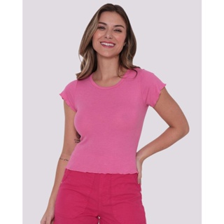 Blusa Feminina Canelada Frufru Rosa