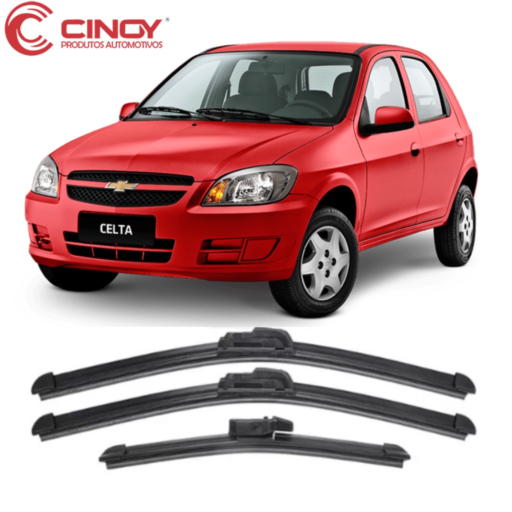 Kit 3 Palhetas Celta 2004 à 2013 Limpador De Parabrisa Dianteiro + Traseiro CINOY