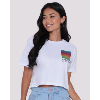 Blusa Feminina Cropped Love Is Love Pride Branca