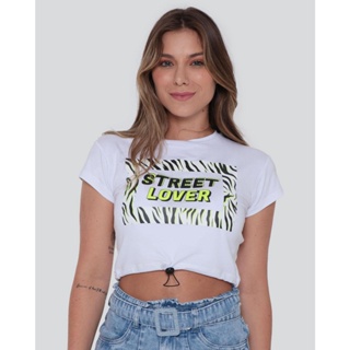 Blusa Cropped Feminna Estampa Animal Print Branca