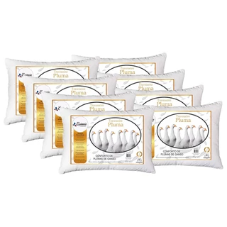 Kit 8 Travesseiro Pluma de Ganso Luxuoso Descanso Antiacaro 70x50cm Toque Leve