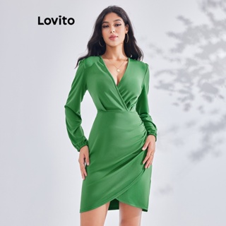 Lovito Vestido Plissado Casual para Mulheres LBE03135 (Verde)