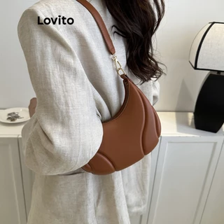 Lovito Bolsa De Ombro Pequena Básica Simples Casual Para Mulheres LNA32087 (Marrom Branco)