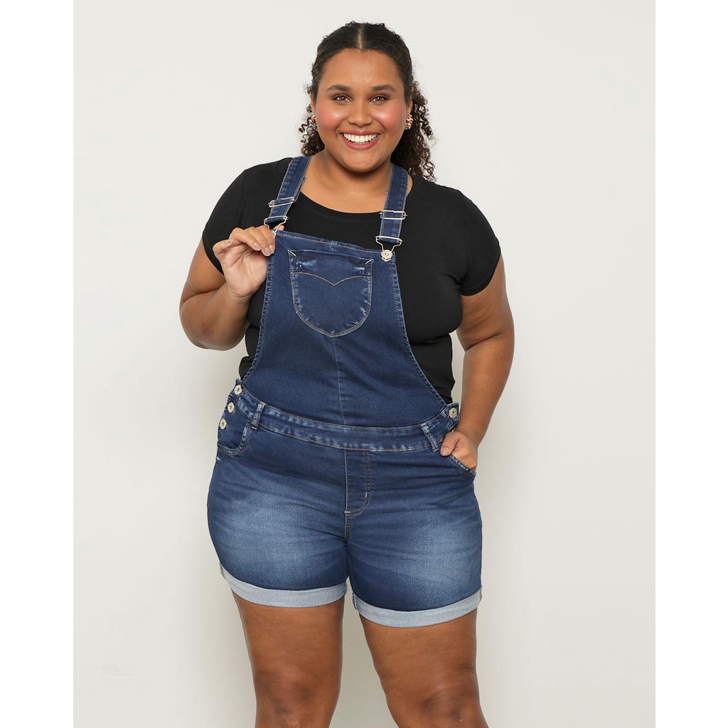 Jardineira jeans sawary store plus size feminina