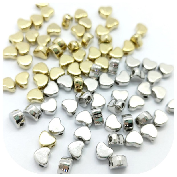 Entremeio Coração 6x7mm 20/100 Und Dourado Níquel Miçanga Passante Bijuteria Infantil
