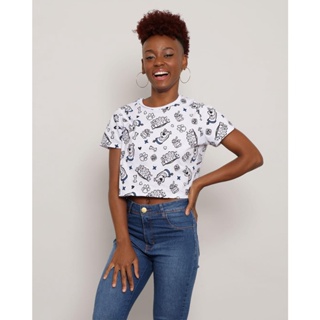 Cropped Feminino Scooby-Doo Manga Curta Branco
