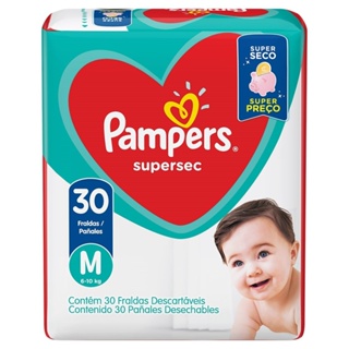 Fralda Descartável Pampers Supersec Tamanho M - 6 Pacotes com 30 Fraldas - Total 180 Tiras